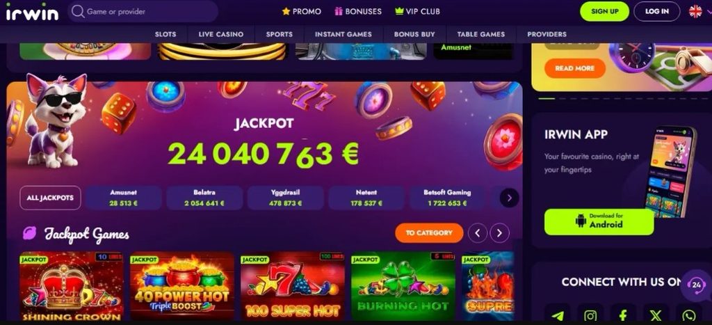 Irwin Casino game information, promotional terms panel open